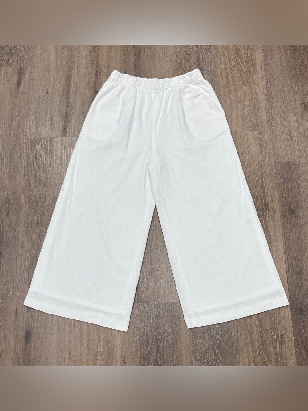 DREW Linen Blend Wide Leg Crop Pants Coastal Resort Beach Boho S